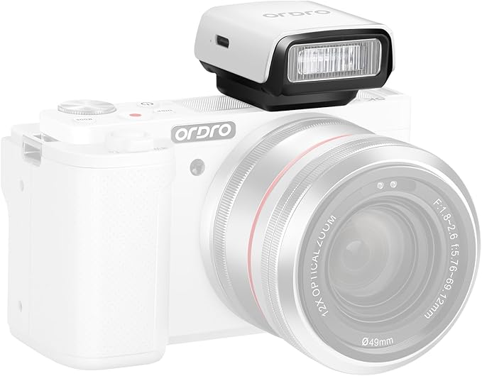 ORDRO FL-10 Mini Camera Flash Camera Flash Speedlite for Fuji/Sony/Nikon/Canon, Digital Film Cameras, Portable Mini hot Shoe Flashlight for DSLR Cameras (White)