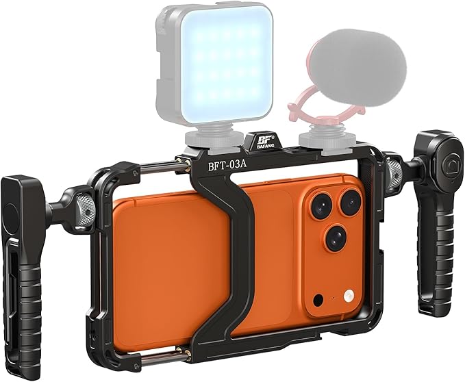 Upgraded Universal Smartphone Video Rig with Handles 67mm Filter Adapter Anti Drop, Phone Cage Stabilizer for Video Recording, Handheld Filmmaking Vlog Case Stabilizer for Videomaker