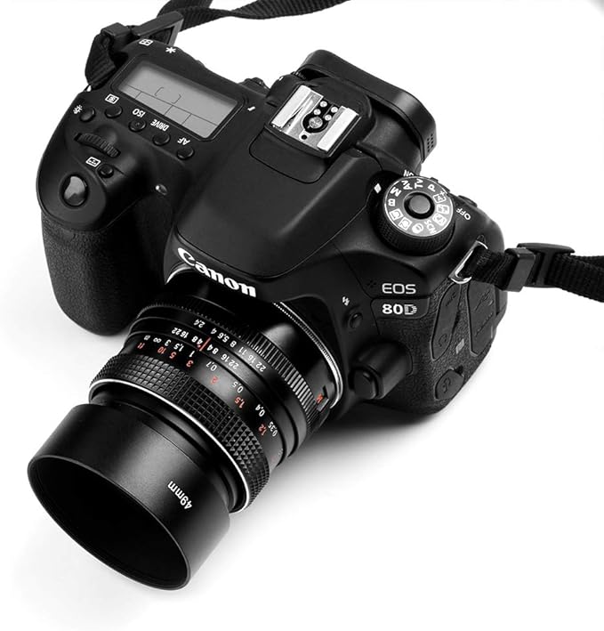 46mm Metal Standard Screw-in Standard Lens Hood Sunshade with Centre Pinch Lens Cap for Canon Nikon Sony Pentax Olympus Fuji Sumsung Leica Camera +Cleaning Cloth