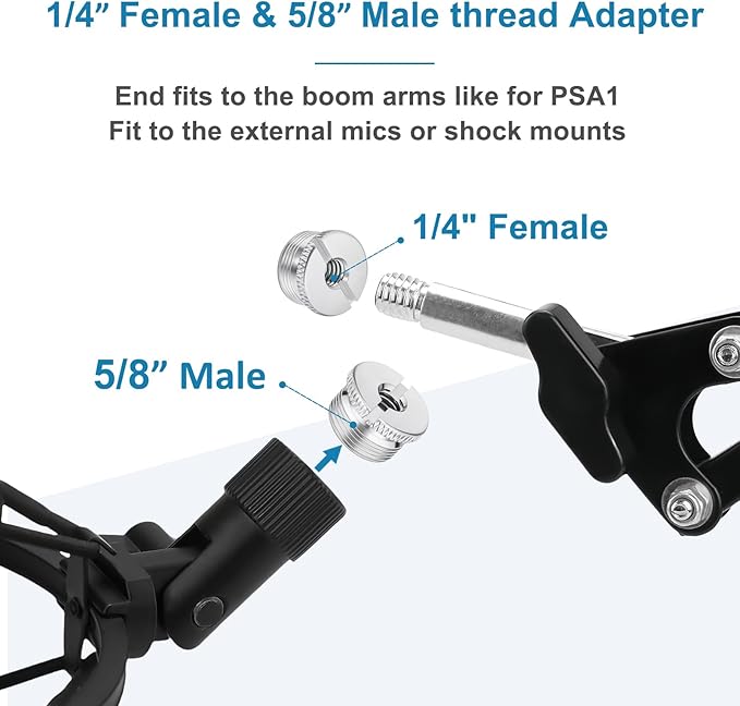 3 Pieces Mic Stand Adapter Set, 5/8" Female to 3/8" Male, 5/8" Female to 1/4" Male & 5/8" Male to 1/4" Female Screw Thread Adapter for Microphone Stand, Boom Arm, Tripod, and Mic Mount