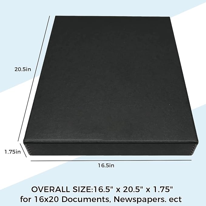 Golden State Art, Archival Folio Storage Box 16x20, Clamshell Design with Metal Edge, Preserve and Store Photos Documents Cards Prints Arts Crafts DIY, Black, Pack of 2