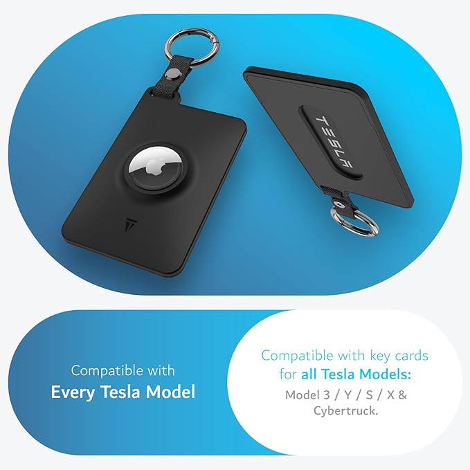 TUDIA Card Holder Case Designed for Tesla Key Card with Airtag Slot - [2 Pack] KeyCard cover for Model 3 Y S X Cybertruck with Carabiner & Scratch-Resistant Protective Card Film