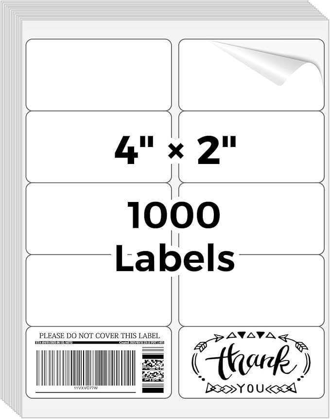 Mailing Labels for Laser/Inkjet Printer, Address Labels Stickers - 100 Sheets 2''x4'' 10 up Printable Sticker Paper, 1000 Address Label for Envelopes
