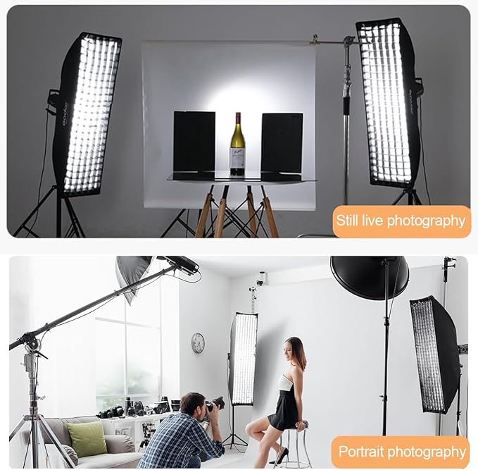Godox Strip Softbox,2pcs FW35x160cm 14"x63" Bowens Mount Softbox with Honeycomb Grid,Bowens Mount Speedring for Studio Strobe Flash Lighting Speedlight,Portrait Product Photography