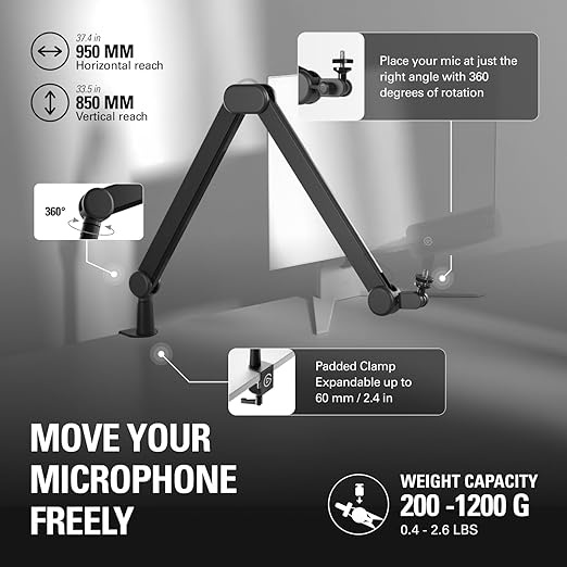 Elgato Wave Mic Arm – Studio Boom Arm for Streaming & Podcasting, with Cable Channels, Desk Clamp, Riser Extension – for USB & XLR Microphones