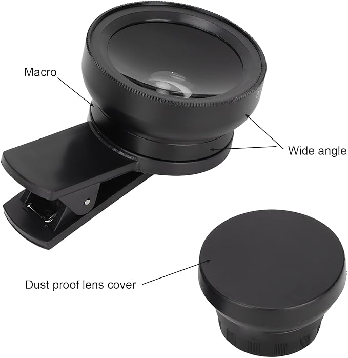 Phone Camera Lens, 2 in 1 Phone Lens Kit, 0.45X Ultra Wide Angle and 12.5X Macro Lens, with Travel Case, HD Professional Universal Clip Lens Kit for Most Smartphones, Tablets(Black)