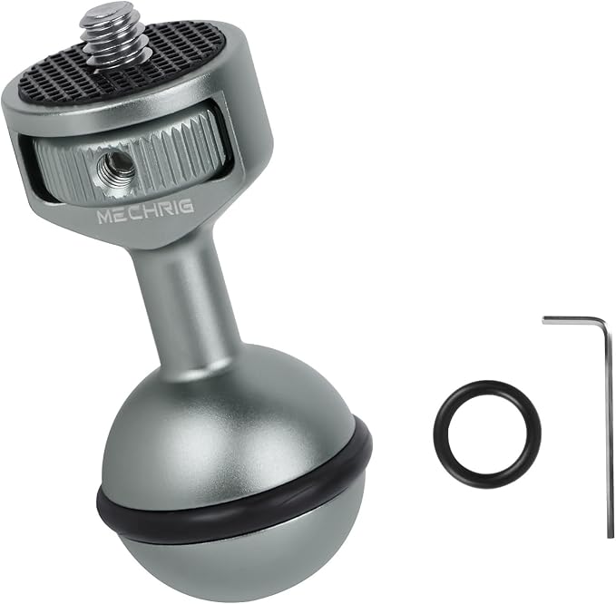 Mechrig 1" Ball Adapter with 1/4"-20 Threaded Stud & 360° Locking Knob, Anti-Slip Ring for GoPro, for Insta360, for DJI Osmo Action, Compatible with RAM Mounts B Size Double Socket Arm