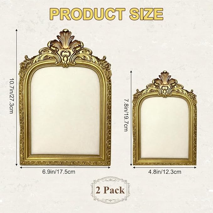 2 PCS Gold Resin Jewelry Display Stand Vintage Necklace Organizer Photo Frame Ring Holder Earring Tray Jewelry Photography Props Frame with Velvet Backing Elegant Décor for Jewelry and Collectibles