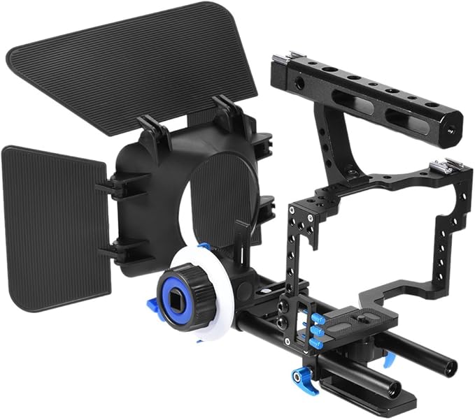 Andoer Camera Cage Kit C500 Aluminum Alloy Camera Camcorder Video Cage Rig Kit Film Making System with 15mm Rod Matte Box Follow Focus Handle Grip for Panasonic GH4 for Sony A7S/A7/A7R/A7RII/A7SII