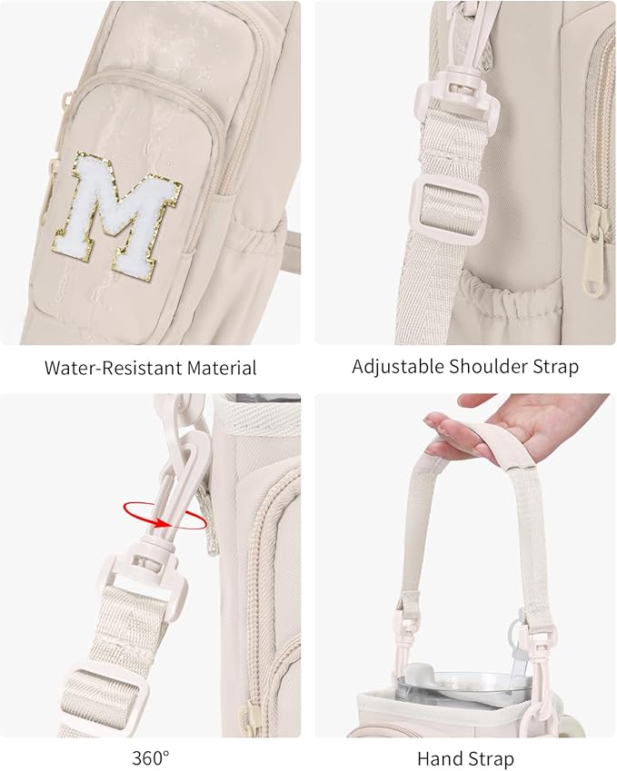 sportsnew Birthday Gifts for Women Personalized Initial Water Bottle Holder with Strap fits most 40oz Tumbler with Handle Water Bottle Carrier Bag with Phone Pocket & Straw Topper Tumbler Accessories