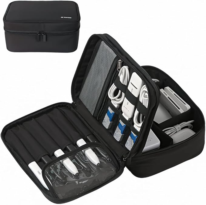 Keross Travel Cable Organizer Bag – Water-Resistant Electronics Pouch with 2 Compartments & Multiple Pockets for Chargers, USBs, Earphones, Power Banks – Tech Pouch for Work & Daily Use