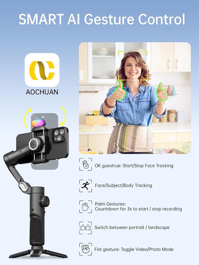 Gimbal Stabilizer Smartphone iPhone Video: iPhone Stabilizer Gimbal Smartphone Foldable 3-Axis Handheld Portable Android Gimbal TikTok AOCHUAN (Smart XE KIT&B10&E10)