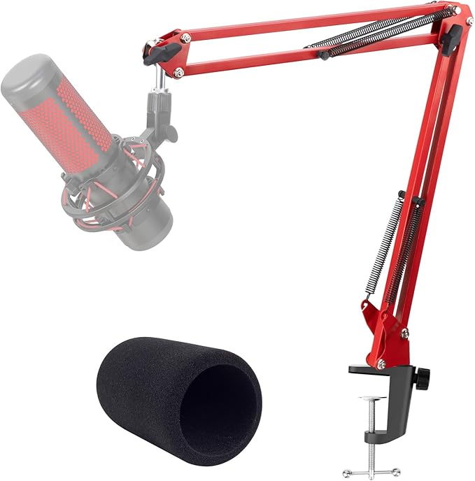 Red Mic Arm Compatible with HyperX QuadCast S - Premium QuadCast S Microphone Boom Arm for Gaming, Streaming by YOUSHARES