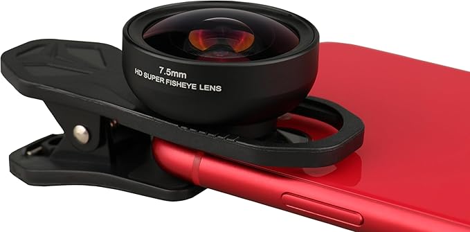 7.5MM Fisheye Lens with Wide Angle View,Good Resolution No Dark Corners Or Vignetting,for iPhone Samsung Google Android Smartphone, with Clip,Cell Phone Lens