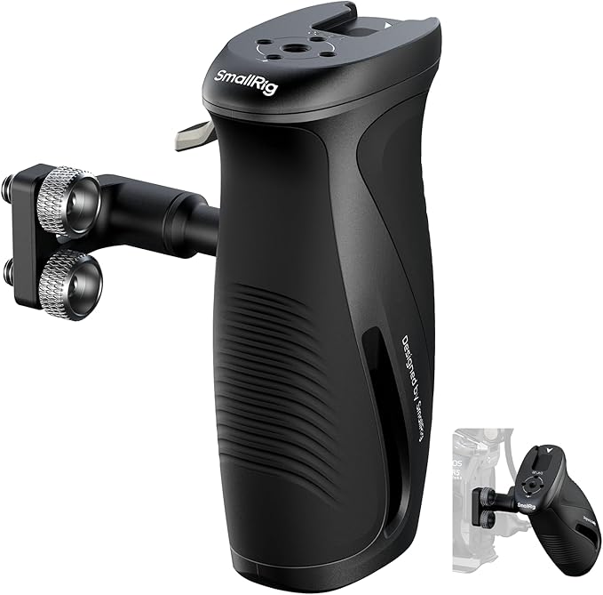 SMALLRIG Push-Button Rotating Side Handle with 1/4"-20 Screws, for Left and Right Hand, 360° Rotatable Side Handle with Anti-Slip Silicone, Max. Load 15Kg