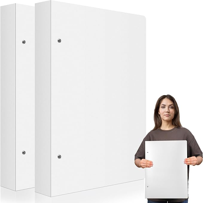 Resholder 2 Pcs 3 Ring Binder 11"x17" Binder Poly Panel Featuring 1" D Ring Fit 11" x 17" Paper Size for Store Artwork Poster Paper PP Material (White)