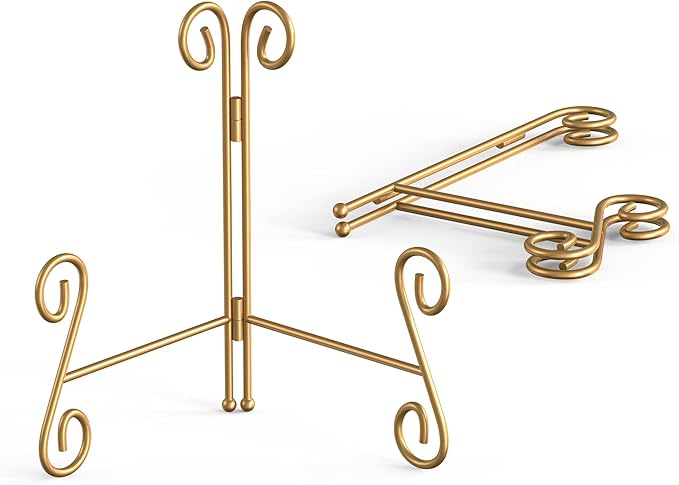 Gold Plate Stand, 8 Inch Decorative Holder for Displaying Platters, Heavy-Duty Metal Easel Stand for Picture, Photo Frame, Books and Round Objects, 1-Pack