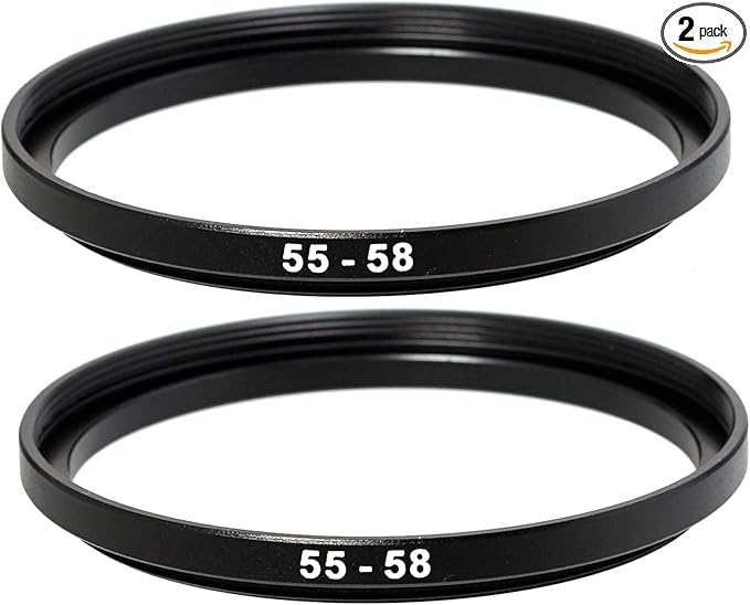 (2 Pcs) 55-58MM Step-Up Ring Adapter, 55mm to 58mm Step Up Filter Ring, 55mm Male 58mm Female Stepping Up Ring for DSLR Camera Lens and ND UV CPL Infrared Filters