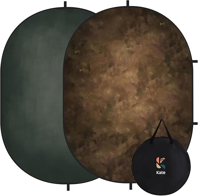 Kate Collapsible Backdrop Pop up Backdrops Self Tape Backdrop Portable for Headshot,Portrait Photography,Video,5x6.5ft,(Brown/Green)