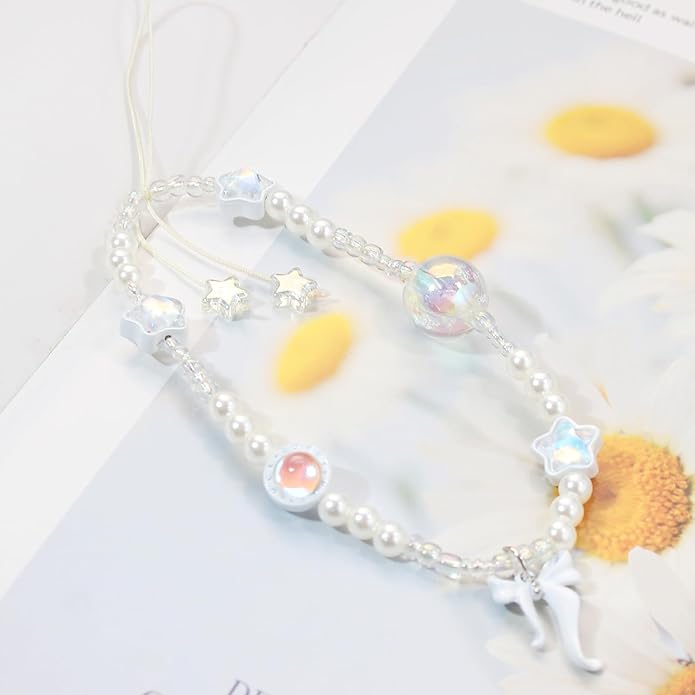 Beaded Camera Wrist Strap, Cute Phone Charms Strap, Pearl Bracelet Wrist Strap, Phone Keychain Decoration for Wallet