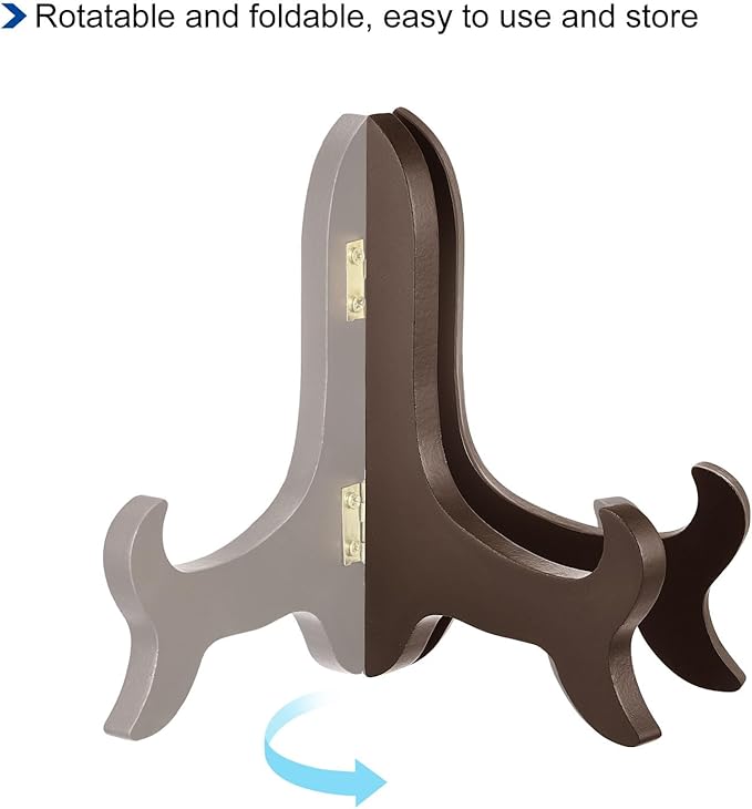 uxcell 5" Easel Plate Holder, Wooden Folding Display Stand Brown for Decorative Picture Frame