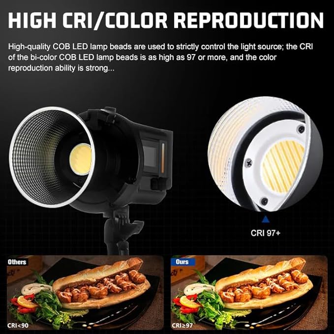 REFLEX CAMERA Professional 80W Handheld LED Photography Light – Portable Studio Video Light, Continuous Lighting for Photography, Handheld LED Spotlight. 3200-5600K 18000lux/1m CRI97 12 Effects + RGB