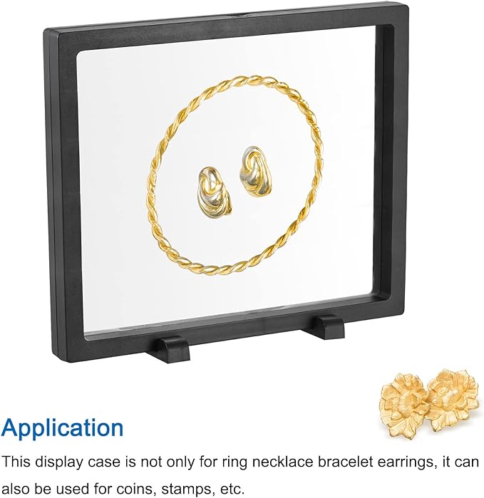 MECCANIXITY Floating Frame Display Holder Stand 3D Jewelry Display Box with Base 7.09 x 7.09 x 0.79 inch Black Pack of 2