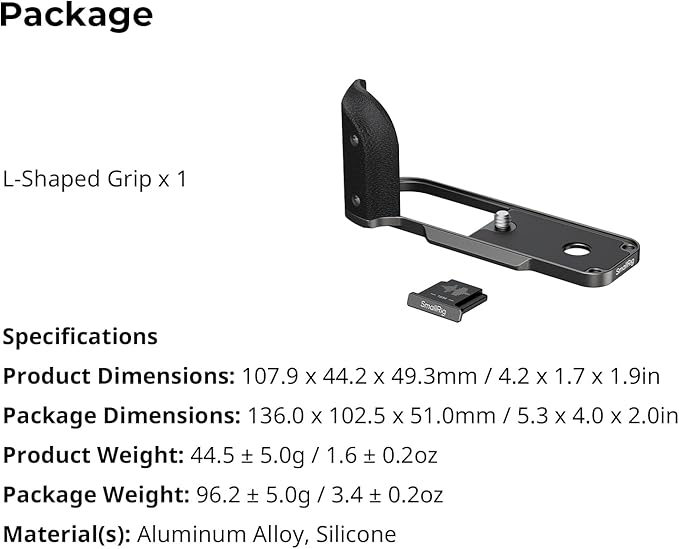 SmallRig X Half L-Shaped Grip for FUJIFILM X Half Camera, Built-in Quick Release Plate for Arca, Lightweight Ergonomic Silicone Handle with Hot Shoe Cover (Charcoal Silver) - 5217
