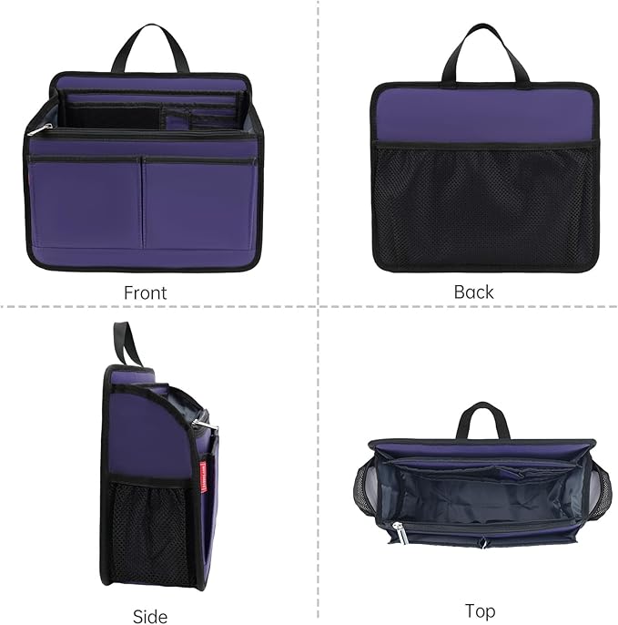Small Rugged Organizer Insert for Briefcase Tote Shoulder Messenger Bag-19 Pockets,Durable Padded Nylon,Handle-Purple