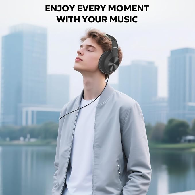 USB C Headphones Wired, Over Ear USB C Wired Headphones with Microphone, HD Stereo Sound, Volume Control, Foldable USB Type C Headphones for Adult/Teens/Computer/Laptop/iPhone 15/16/17, Black