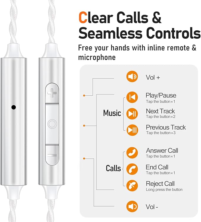 Vibes 202ML Wired Earbuds - HiFi in Ear Headphones for iPhone 5–14, Noise Isolating Ear Buds w/ Mic - Clear Sound, Deep Bass, Comfort-Fit Earphones - MMCX–LTN, Silver Plated Cord, Carrying Case
