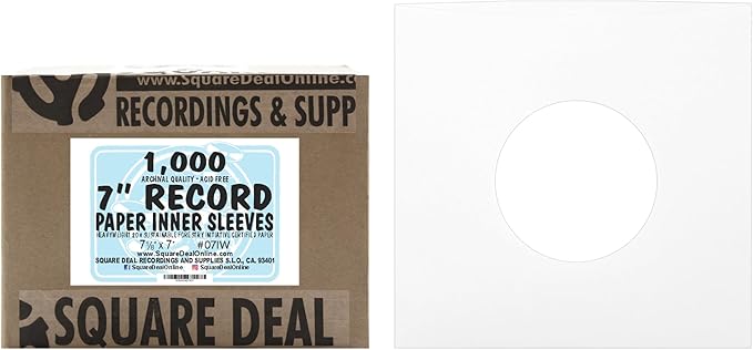 (1000) Archival Quality Acid-Free Heavyweight Paper Inner Sleeves for 7 Inch Vinyl Records #07IW