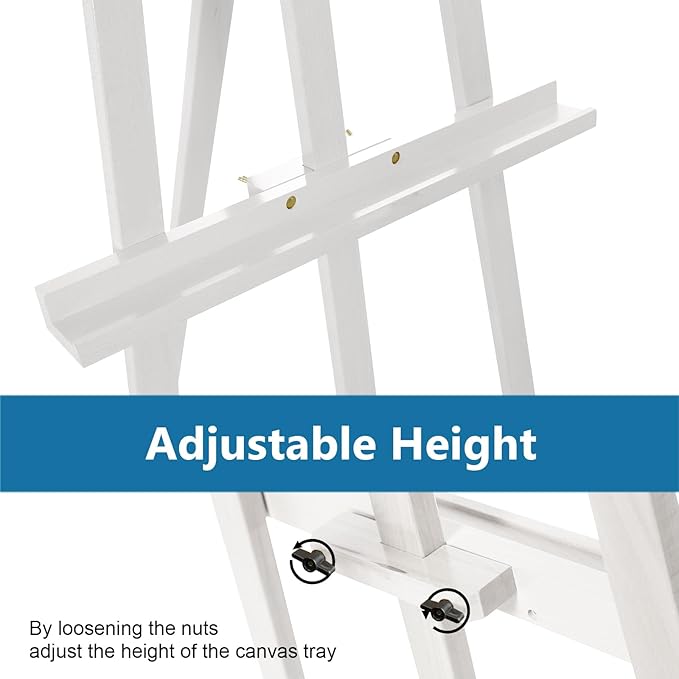 Somime A - Frame Wooden Display Easel - Adjustable Lyre Beechwood Studio Easel Stand Holding Canvas Up to 90", Inclinable Artist Floor Painting Easel for Artwork Painting, White
