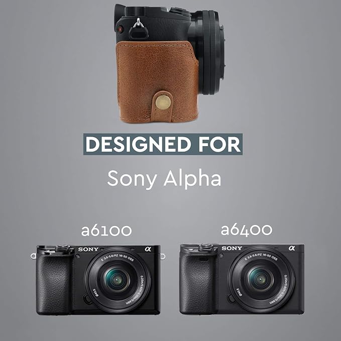 MegaGear MG1642 Ever Ready Genuine Leather Camera Half Case compatible with Sony Alpha A6100, A6400 - Brown