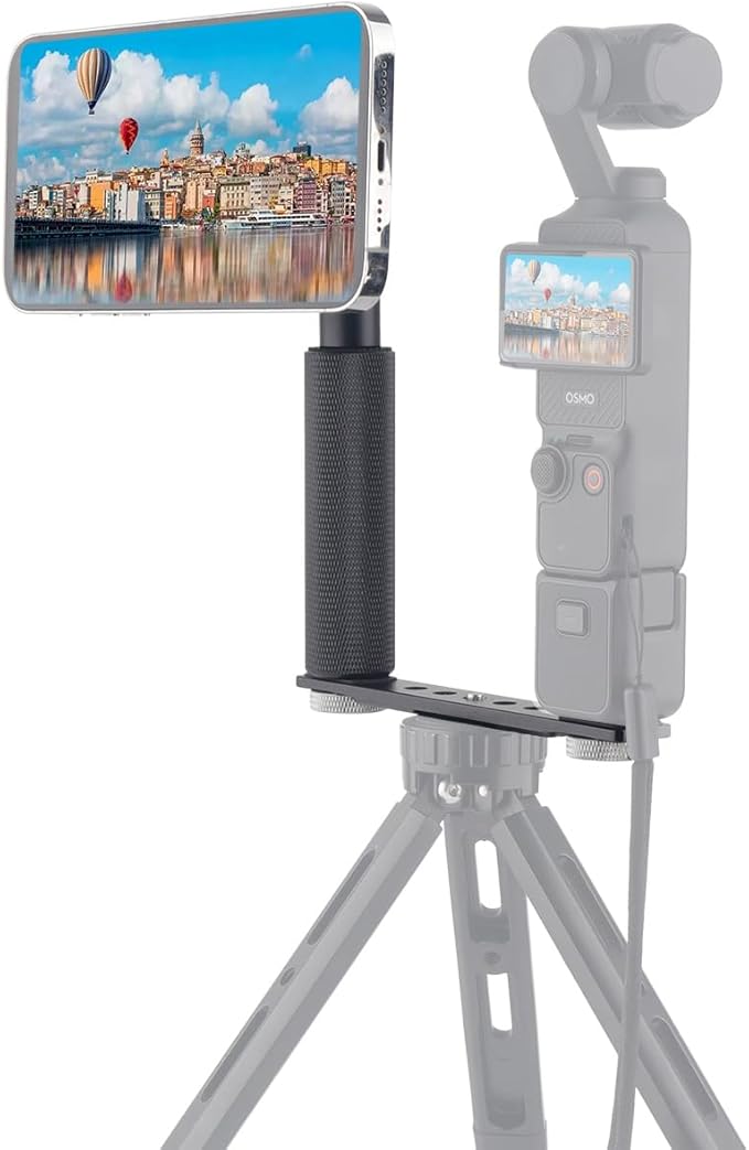 Magnetic Phone Holder with Handle Grip for DJI Osmo Pocket 3, Pocket 3 Accessories Expansion Adapter with 1/4" Thread Hole, Compatible with Magsafe Phones