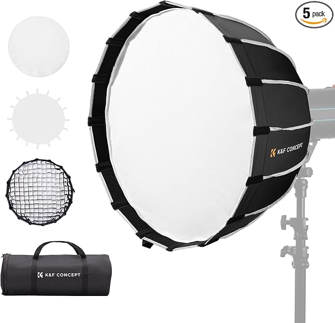 K&F CONCEPT 35“/90cm Softbox Parabolic Hexadecagon Compatible with Bowens Mount, with Honeycomb Grid, Light Diffusers, Carrying Bag, for Photography Studio Speedlite Flash and Monolight