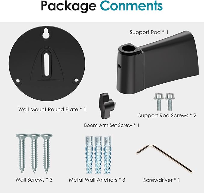 YOUSHARES Wall Mount Boom Arm - Microphone Holder for Stand, Vertical Surface Mount and Freely Swiveling Metal Clip Suitable for Saving Desk Space, Mic Stand Accessories