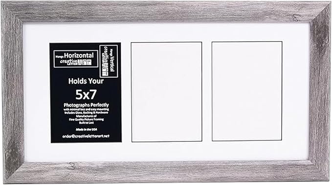 Creative Letter Art 3 Opening Glass Face Driftwood Picture Frame to hold 5 by 7 inch Photographs including 10x20-inch White Mat Collage