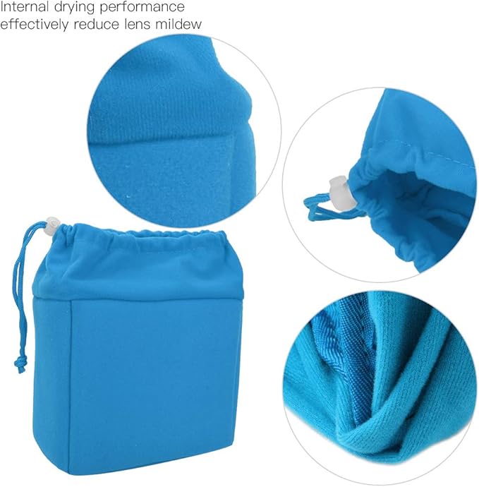 Camera Insert Bag, Camera Padded Bag Shockproof Camera Insert Bag Foldable Protective Bag Inner Camera Organizer with Drawstring for Dslr Camera Lens (Blue)