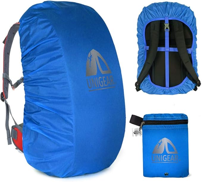 Unigear Backpack Rain Cover Waterproof Rating 5000mm Ultraportable and Durable with 2 Anti-Slip Buckle Strap, Integrated Carry Pouch Design (Blue, X-Large)