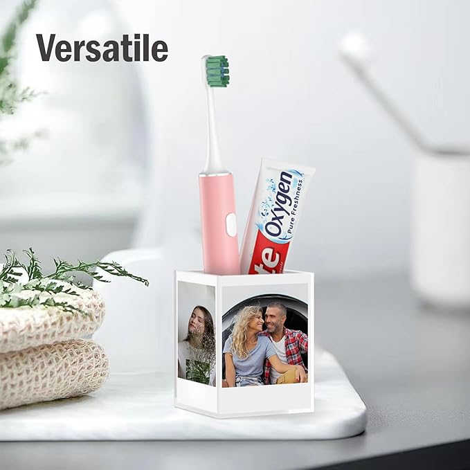 Losneg Polaroid Frame for 2x3 Pictures, Instax Mini Frame, Small Acrylic Clear Desk Photo Cube 4-Sided Displays 3 in Sprocket Photos, with Pen Holder for Office Organizer