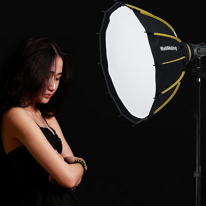 WELLMAKING 25.6inch/65cm Parabolic 16K Softbox Quick Set up and Folding, with Diffusers/Honeycomb Grid/Bag,Compatible with Bowens Mount Light for Portrait or Product Photography Studio Flash Monolight