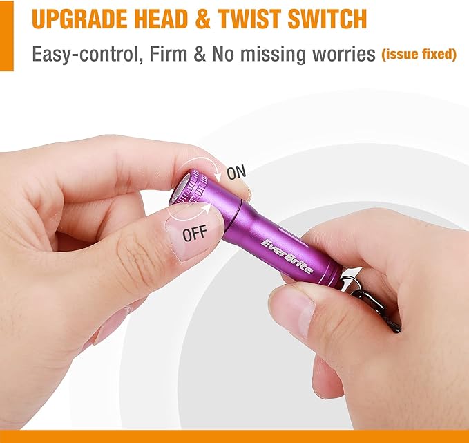 EverBrite Keychain LED Flashlight Mini Bright Key Ring Portable Pocket Torch for EDC, Party Favors, Night Reading, Camping, Power Outage, Emergency, AAA Battery Included, Purple