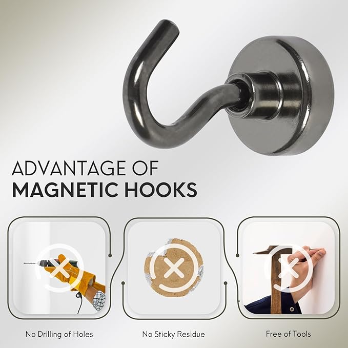 Neosmuk Magnetic Hooks, Cruise Ship Essentials, 30lb+ Heavy Duty Magnetic Hooks for Cruise Cabins, Refrigerator, Grill, Hanging, and Travel | Extra Strong Must-Haves Magnet Hook,Gunmetal,5 Pack