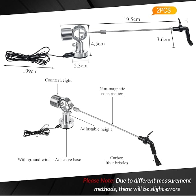 2 Set Vinyl Record Cleaning Arm Anti-static Brush for Records Cleaner Antistatic LP Cleaning Brush with Carbon Fiber Center Bristles for Turntables LP Accessories