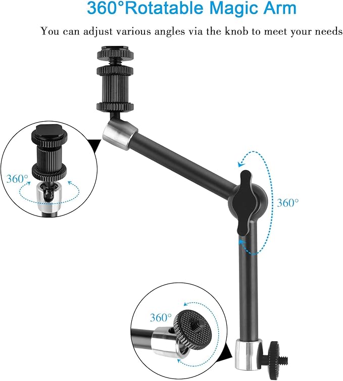 ChromLives Magic Arm Camera Clamp, Adjustable 11" Articulating Arm Camera Mount with Super Clamp W/ 1/4" and 3/8" Thread for DSLR Rig/LCD Monitor/LED Lights/Flash Light