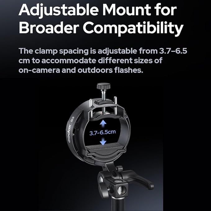 Godox S3 Speedlite Flash Bracket for AD200 Pro II, AD400Pro II, AD300Pro, for Godox V1 Pro, V100 Round Head Flash, V860III / TT685II/ TT350 Series, Tilts ±90° S-Type Bracket Bowens Mount Holder