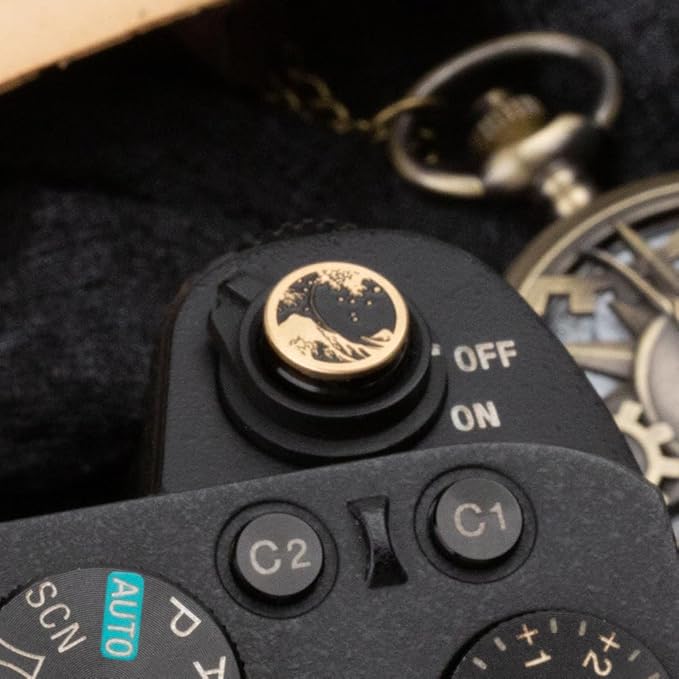 Kanagawa Wave Pattern Camera Hot Shoe Cover Shutter Button for Sony A1 A7C A7CR A7CII A7R A7M2 A7M3 A6700 A6600 A6500 A6400 A6300 (Copper Alloy-Shutter Decorative Button)