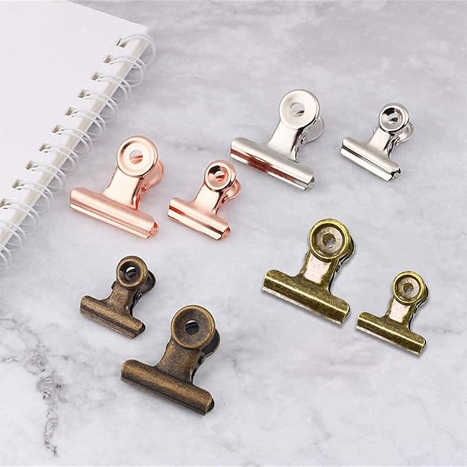 Bulldog Clips with Hole for Push-pin, Paper File Clips with Strong Spring, Small Metal Binder Clips, Seal Clamps for Coffee Tea Food Bags, Decorative Clips for DIY Photo Grid (Bronze, 22 mm)