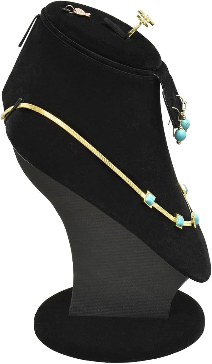 MOOCA Jewelry Display, Black Velvet Stand, Necklace Mannequin, Adjustable Hook, Wood Base, Fits Choker Necklaces, Jewelry Storage